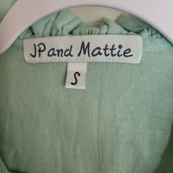JP and Mattie Button Up Peasant Blouse Women's Small S Green Ruffle Boho Cotton - Picture 7 of 12
